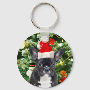 Fransk Bulldog Julgran Ornaments Snögubbe Nyckelring
