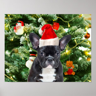 Fransk Bulldog Julgran Ornaments Snögubbe Poster