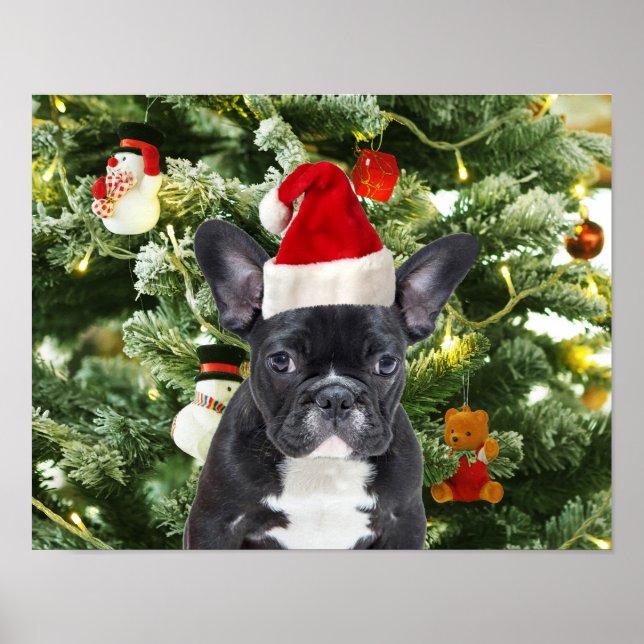 Fransk Bulldog Julgran Ornaments Snögubbe Poster (Framsidan)