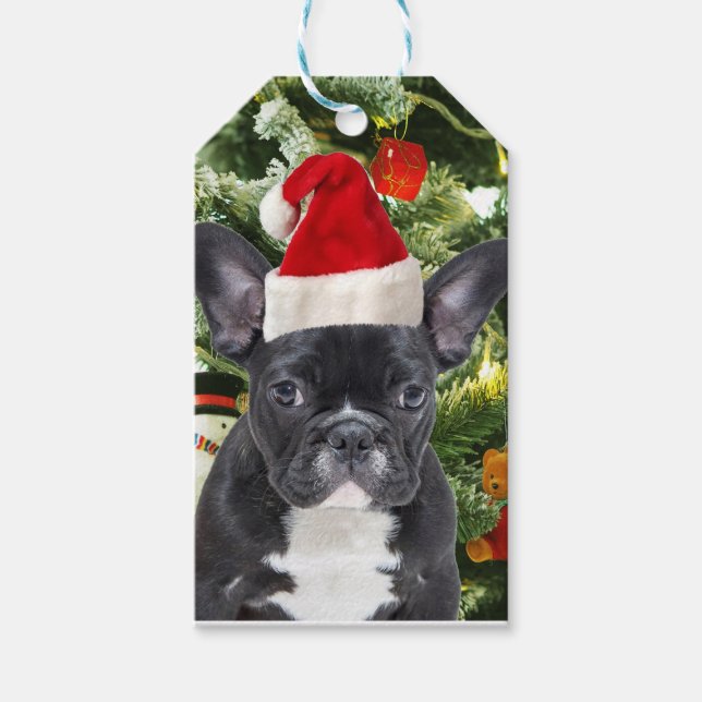 Fransk Bulldog Julgran Ornaments Snögubbe Presentetikett (Framsidan)