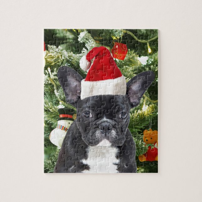 Fransk Bulldog Julgran Ornaments Snögubbe Pussel (Vertikal)