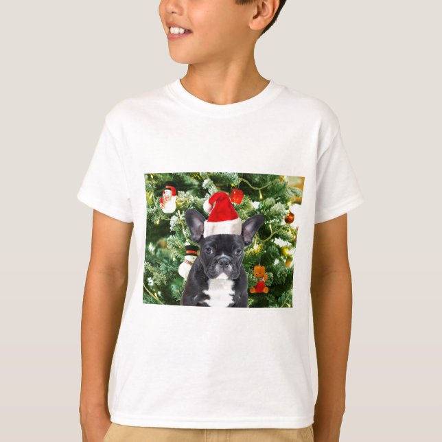 Fransk Bulldog Julgran Ornaments Snögubbe T Shirt (Framsida)