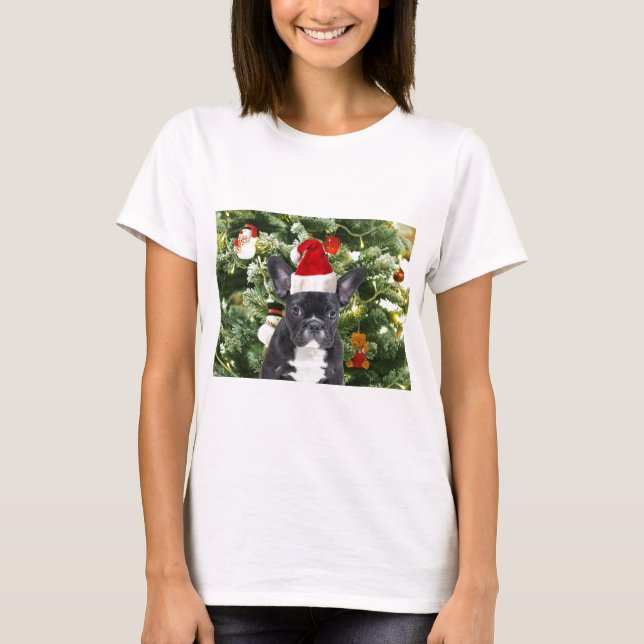 Fransk Bulldog Julgran Ornaments Snögubbe T-shirt (Framsida)