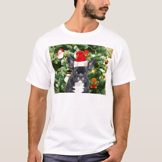 Fransk Bulldog Julgran Ornaments Snögubbe T-shirt (Framsida)