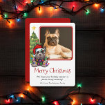 Fransk Bulldog Julgran Pet Hund One Photo Julkort<br><div class="desc">Den här söta Fransken Bulldog-julkortet har en frenchie som bär en julhatt sitta framför ett belyst Julgran. Hälsningen på kortet lyder "God jul", budskapet lyder "Vi hoppas att din julhelg är tass-vänlig fantastisk!" och slutligen finns det en hälsning. Alla de här avsnitten kan vara personlig att läsa hur du vill...</div>