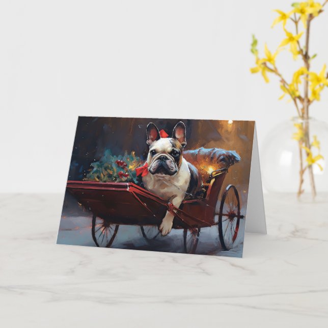 Fransk Bulldog Julhögtidssäsong Kort (Gul blomma)