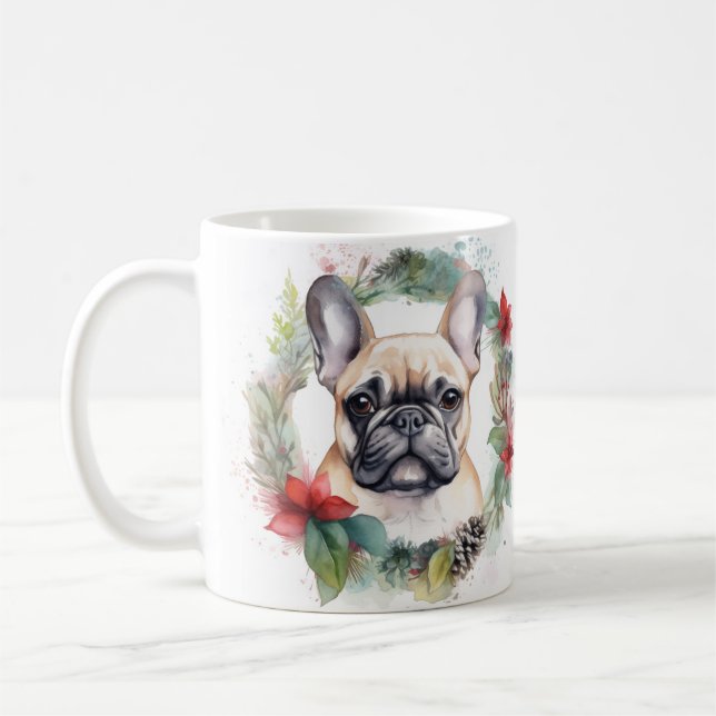 Fransk Bulldog Julkrans Festiv Valp Kaffemugg (Vänster)