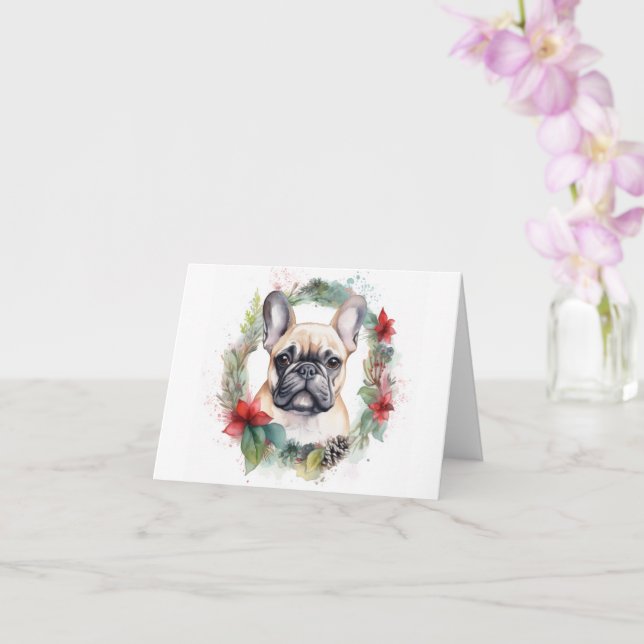 Fransk Bulldog Julkrans Festlig Valp Kort (Orkide)