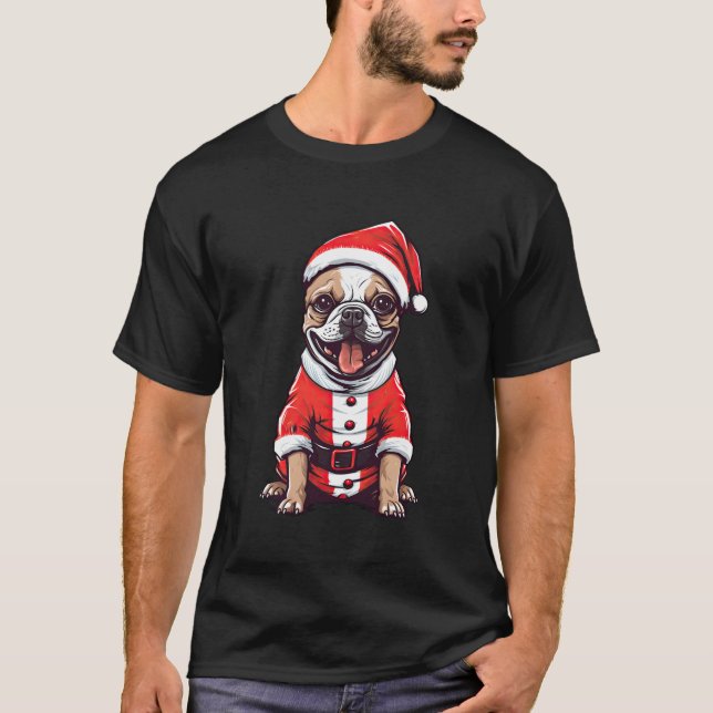 Fransk Bulldog Jultomten Hat jul Party Hund T Shirt (Framsida)