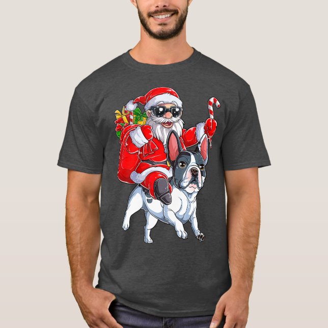 Fransk Bulldog Jultomten Julafton T Shirt (Framsida)
