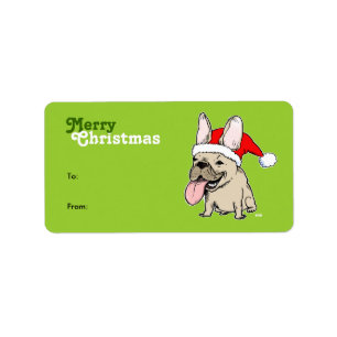 Fransk Bulldog jultomten Märkre Stickers Adressetikett
