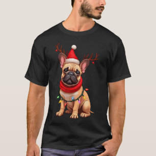 Fransk Bulldog Jultomten Ren Jul Xmas Hund T Shirt