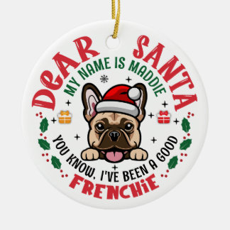 Fransk Bulldog jultomtens eget namn Julgransprydnad Keramik