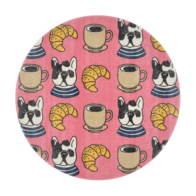 Fransk bulldog, kaffe, kroissant tema. (Framsidan)