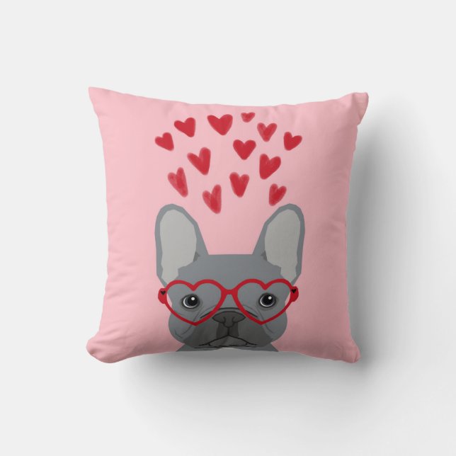 Fransk Bulldog Kärlek Valentiness PIllow Kudde (Framsida)