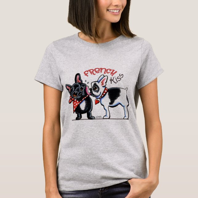Fransk Bulldog Kiss Tee Shirt (Framsida)
