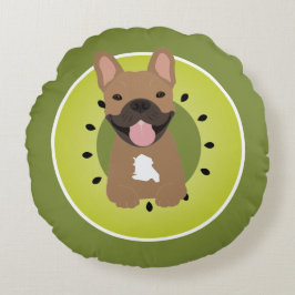 Fransk Bulldog Kiwi Fruit Rund Kudde