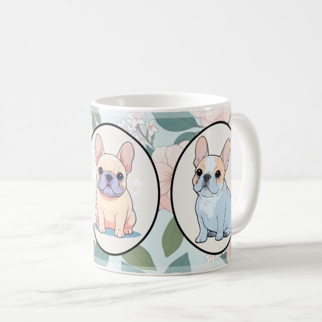 Fransk Bulldog klassisk blomma bakgrund Kaffemugg (Framsida höger)