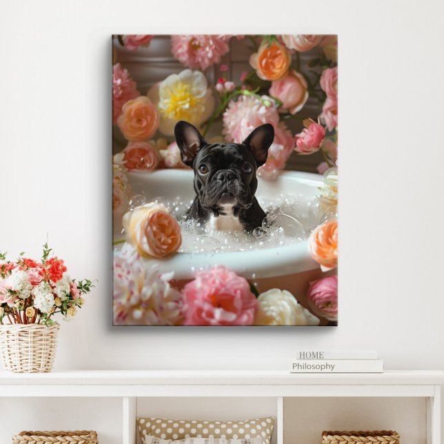 Fransk Bulldog Konst | Frenchie i Badrum Badrum Canvastryck (Frenchie Art)