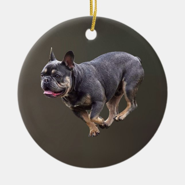 Fransk Bulldog Kör Julgransprydnad Keramik (Framsidan)
