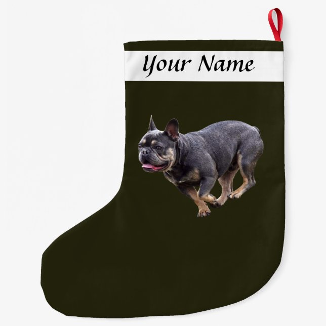 Fransk Bulldog Kör Stor Julstrumpa (Baksidan)