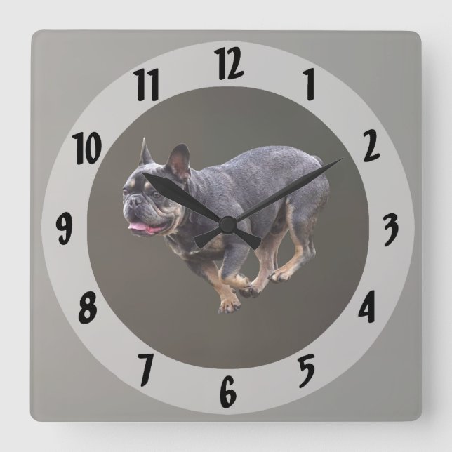 Fransk Bulldog Körer Fyrkantig Klocka (Framsida)