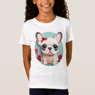 Fransk Bulldog Ladybug Flowers Papper Cshing Art T Shirt
