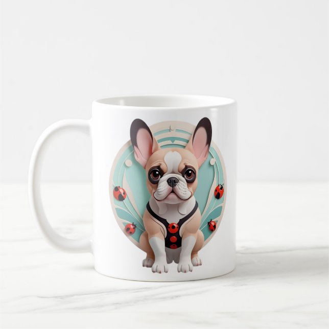 Fransk Bulldog Ladybug Pastel Papper Cshing Art Kaffemugg (Vänster)
