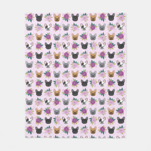 Fransk Bulldog Lavender Blommigt Fleecefilt