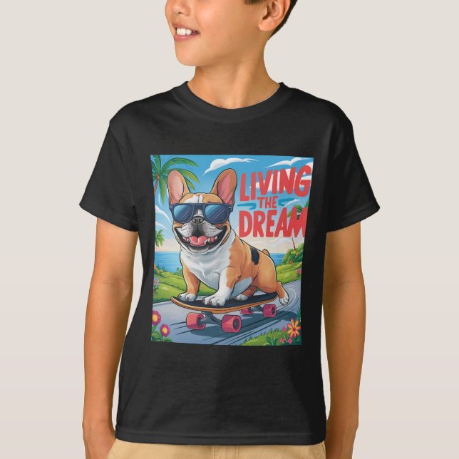 FRANSK BULLDOG "LEVING THE DREAM" FÖR BARN T SHIRT (Framsida)