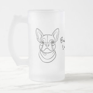Fransk Bulldog Linje Konst. Byggd Liten. Älskad St Frostat Ölglas