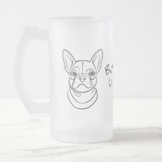 Fransk Bulldog Linje Konst. Byggd Liten. Älskad St Frostat Ölglas