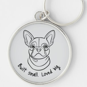 Fransk Bulldog Linje Konst. Byggd Liten. Älskad St Rund Silverfärgad Nyckelring