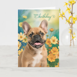 Fransk Bulldog Liten Orange Cosmos Födelsedag Kort