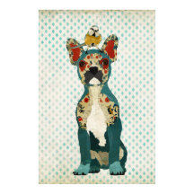 Fransk Bulldog & Little Bird Art Poster