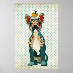 Fransk Bulldog & Little Bird Art Poster