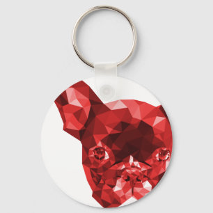 Fransk Bulldog Low Poly Art in Red Nyckelring