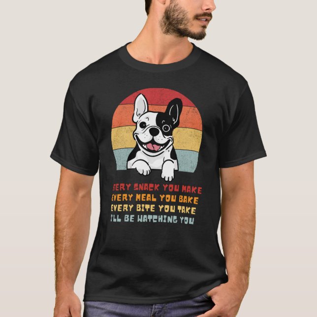 Fransk Bulldog Lusnyj tittar på dig Snack Parody T Shirt (Framsida)