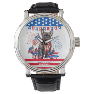 Fransk Bulldog Lycklig 4:e juli Amerika Patriotic Armbandsur