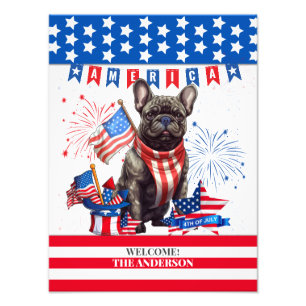 Fransk Bulldog Lycklig 4:e juli Amerika Patriotic Fototryck