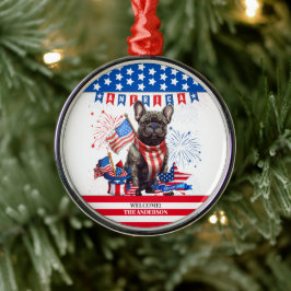 Fransk Bulldog Lycklig 4:e juli Amerika Patriotic Julgransprydnad Metall