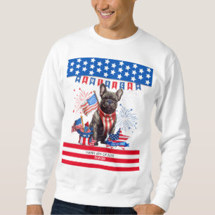 Fransk Bulldog Lycklig 4:e juli Amerika Patriotic Lång Ärmad Tröja