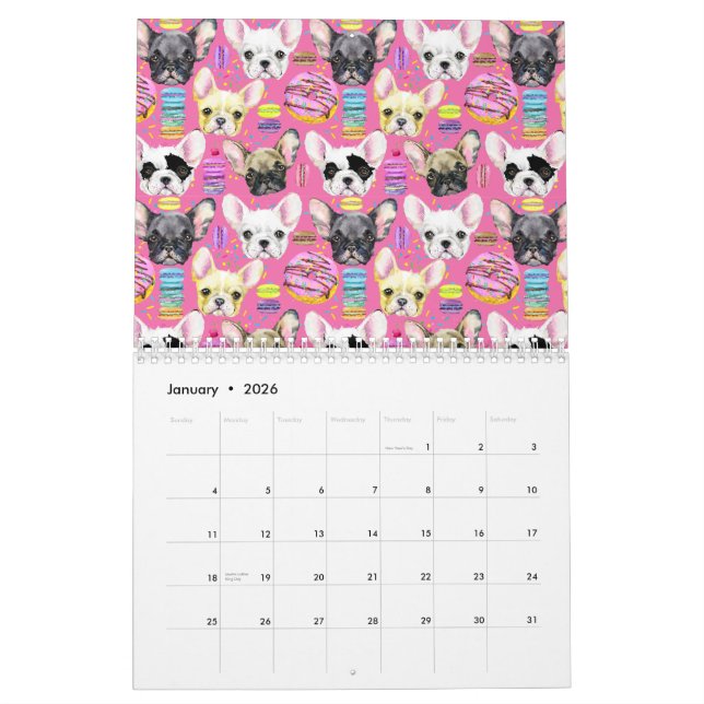 Fransk Bulldog Macaron Mönster Kalender (Jan 2026)