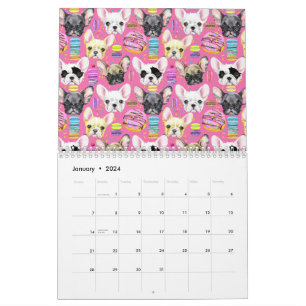 Fransk Bulldog Macaron Mönster Kalender