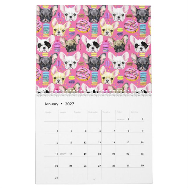 Fransk Bulldog Macaron Mönster Kalender (Jan 2027)