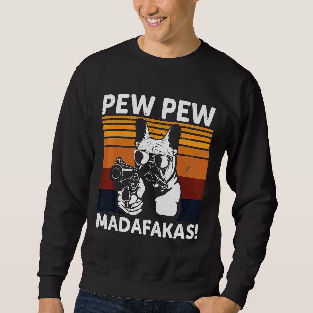 Fransk Bulldog Madafakas Crazy Pew Lång Ärmad Tröja (Framsida)