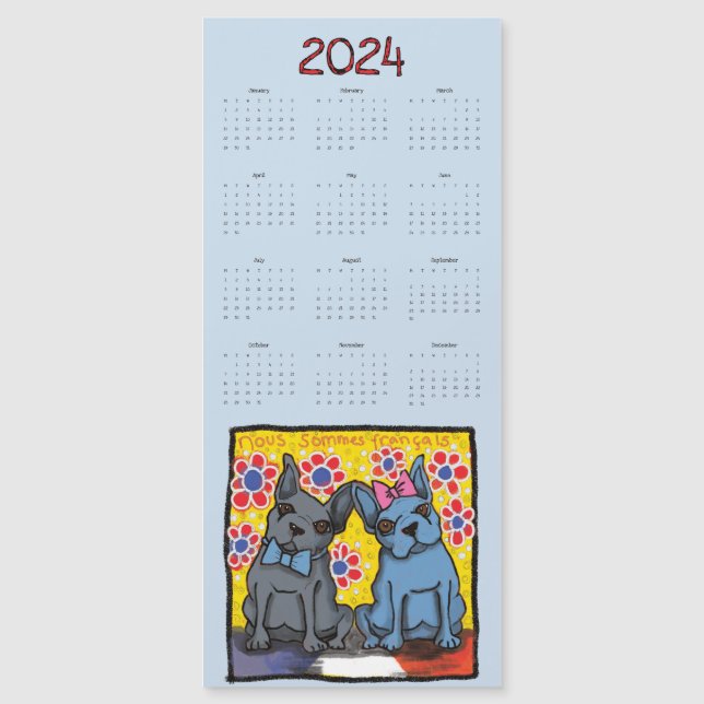 Fransk Bulldog Magnetic Calendar 2024 (Framsida)