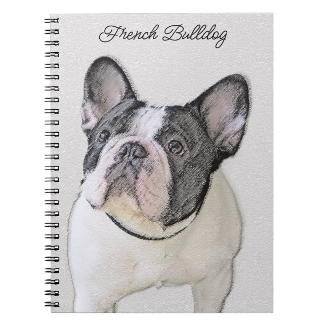 Fransk Bulldog-målning (Brindle Pied) - Hund Art Anteckningsbok (Framsidan)