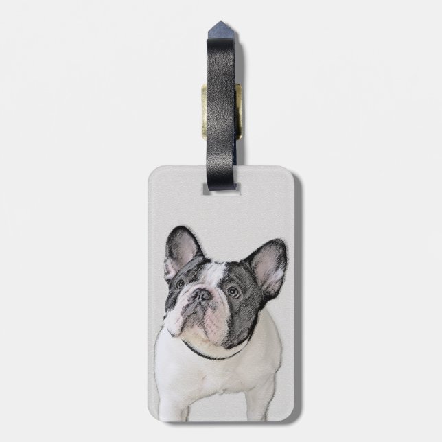 Fransk Bulldog-målning (Brindle Pied) - Hund Art Bagagebricka (Baksidan Lodrät)