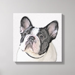 Fransk Bulldog-målning (Brindle Pied) - Hund Art Canvastryck